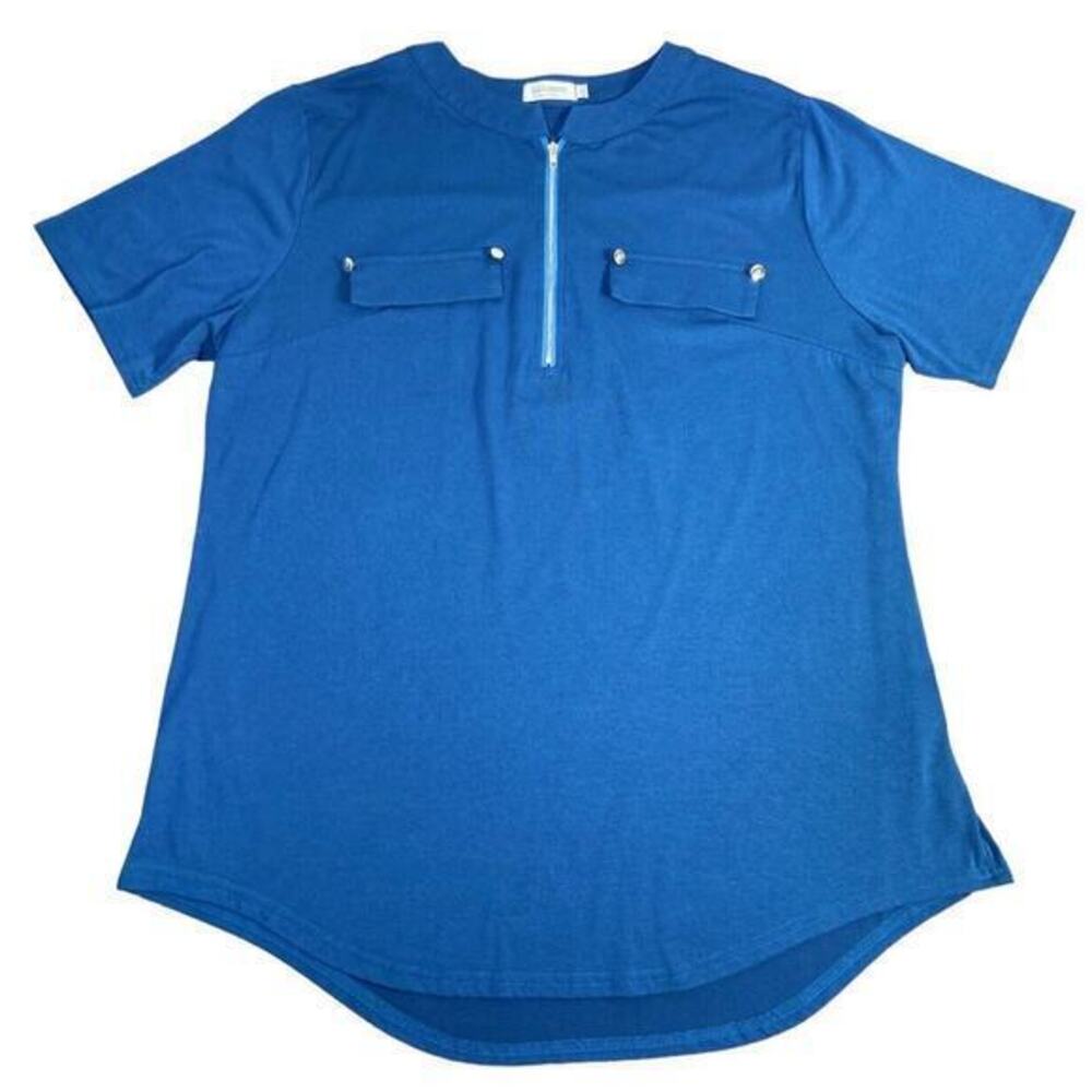 Elegant Blue Zip-Up Women's Blouse - Picture 6 of 9